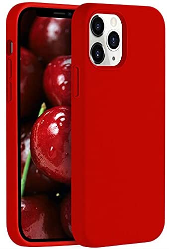iPhone 12/12 Pro 6.1 inch Silicone Case & 2.5D Tampered Glass Full Screen Protector by TS Technology (Red)
