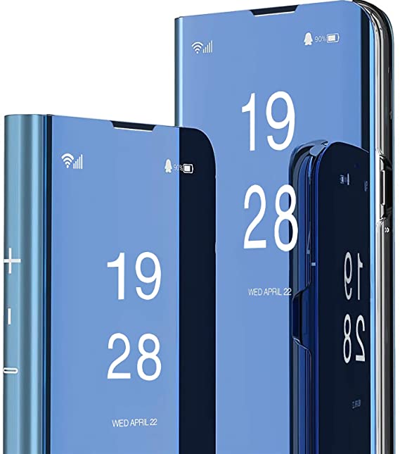 Lisuee Compatible with Galaxy A52 5G Phone Case, Slim Clear View Flip Plating Makeup Mirror Electroplate Case Cover Shockproof with Kickstand for Samsung Galaxy A52 5G Mirror Blue