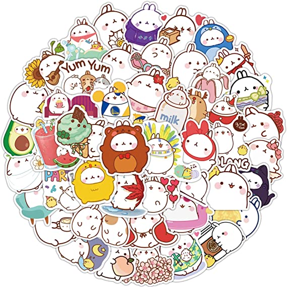 COOLCOOLDE Cartoon Stickers Round Rabbit Stickers| 50 PCS | Vinyl Waterproof Stickers for Laptop,Skateboard,Water Bottles,Computer,Phone,Guitar,Bat Stickers for Kids Adult(Round Rabbit)
