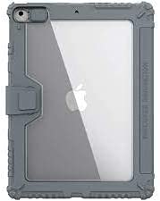 Nillkin Bumper Leather Case Slider Camera Camshield, Kickstand Smart Wakeup/Sleep & Pencil Holder for Apple iPad 10.2 8th Generation (2020) (Grey)