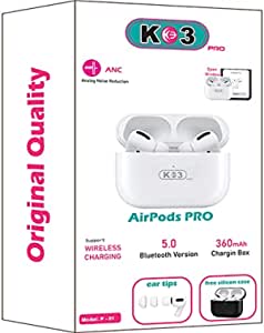K3PRO Earpads High Quality Material, Support Wireless Charging, Bluetooth 5.0 ANC ( Analog Noise Reduction ) Free Silicone Case, Charging box, Long Battery Life Up To 15H, Compatible with All Devices