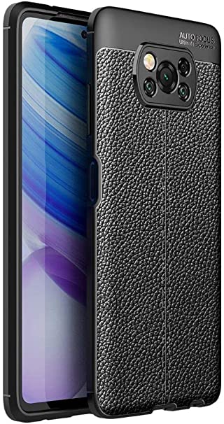 Xiaomi Poco X3 NFC, Shockproof Original Leather Pattern Back Case Cover Carbon Fiber From CompuMisr - Black