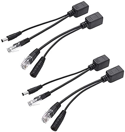 BeElion 2Kits 4PCS Passive PoE Injector and Splitter Kit with 5.5x2.1 mm DC Power Adaptor Connector,Black