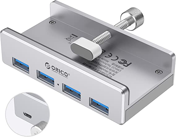 ORICO USB 3.0 Hub 4 Ports Aluminum with USB 3.0 Cable 100cm and LED Indicator USB Hub Compatible for Apple MacBook, Macbook Air, Macbook Pro, iMac, etc. (USB3.0 * 4+Charging port*1)