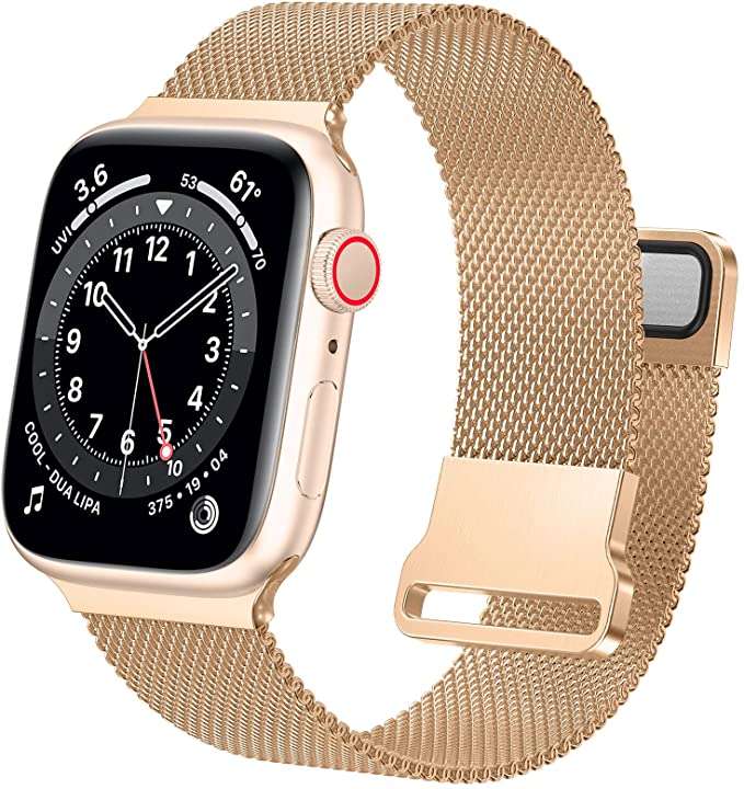 Ycysh Magnetic Mesh Metal iWatch Band Compatible with Apple Watch Band Series 7 6 5 4 3 2 1 for Women Men,Milanese Solo Loop Stainless Steel Strap for 38mm 40mm 41mm 42mm 44mm 45mm