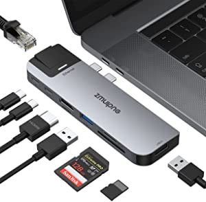 USB C Hub Adapter for MacBook Air M1 MacBook Pro 2021/2020/2019/2018 13 15 16 Inch ,8 in 2 Mac Accessory USBC Adapter 4K HDMI, Ethernet, 2 USB 3.0, Cartridge te SD/TF Thunderbolt 3 & USB C