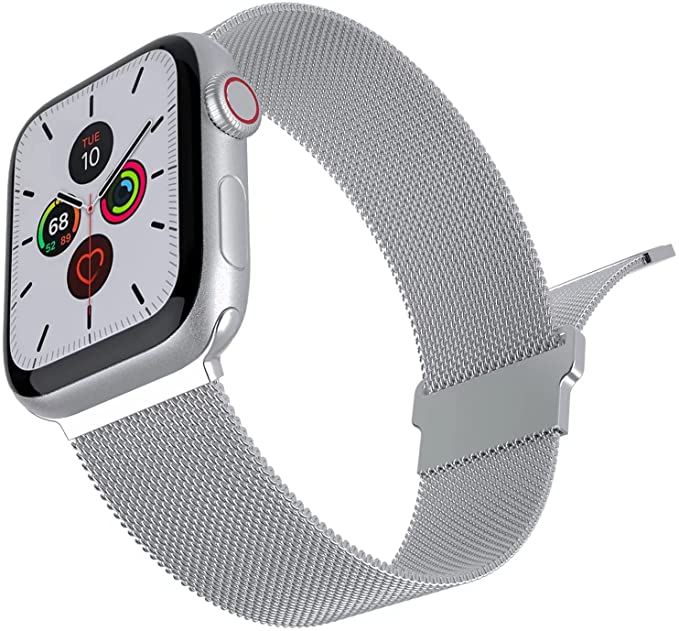 Esroyita Metal Magnetic Bands Compatible with Apple Watch Band 42mm 44mm 45mm,Stainless Steel Milanese Mesh Loop Sport Replacement Wristband for iWatch Series 7/6/5/4/3/2/1,SE,Women,Men,Silver