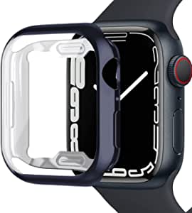 Miimall Compatible Apple Watch 7 41mm Case with Screen Protector Soft TPU Lightweight Full Protective Anti-Scratch Shockproof Tempered Glass Film Protector Bumper Case for iWacth 7 41mm(Midnight Blue)