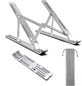 CYYLTD Laptop Stand, Tablet Holder, Aluminum Alloy, 6 Angles Adjustable, Foldable Portable Desktop Holder Compatible with iPad, MacBook, HP, Dell, Lenovo for 10" - 15.6"(Silver)