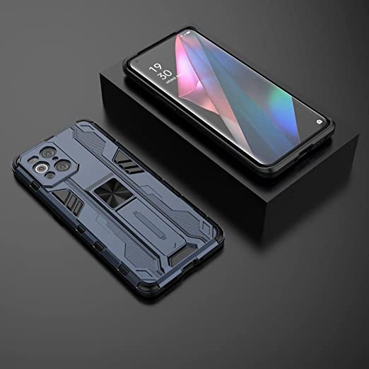 Oppo Find X3 Pro ، - غطاء مسند آيرون مان متين - غطاء مقاوم للصدمات شديد التحمل - مقاوم للانزلاق - غطاء أصلي جديد من GrabMobily - أزرق