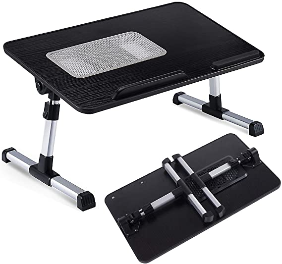 Laptop Bed Desk,Adjustable Laptop Stand Cooling Desk for Teens and Adults,Portable Lap Desks with Foldable Legs,Breakfast Tray for Sofa Couch Floor,Fit Laptop up to 17" (M-USB, Black)
