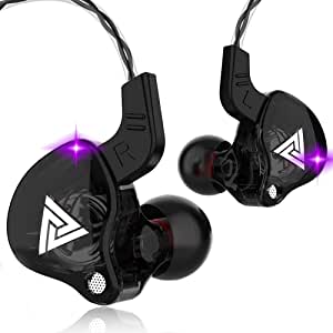 AK6 Hi-Res Headphones, QKZ in-Ear Earbuds 105dB Audio Sport Earphones with Line Control, Built in HD Microphone, Extra Bass Boost, 3.5mm Plug (Black)