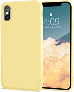 HDTGSD iPhone X/XS Case Liquid Silicone TPU, Drop-Proof Shockproof Protective Full Body Gel Rubber Bumper Cover with Soft Microfiber Lining Cloth (Yellow)