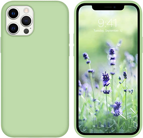 GUAGUA Compatible for iPhone 12 Pro Max Case 6.7" 5G Liquid Silicone Soft Gel Rubber Slim Thin Microfiber Lining Cushion Texture Cover Protective Phone Cases for iPhone 12 Pro Max 2020 Matcha Green