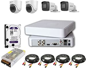 Hikvision Complete System 2 Megapixels 4 Surveillance Cameras with DVR Recorder, Full HD, and 1TB Hard Disk with Adapters and Wires