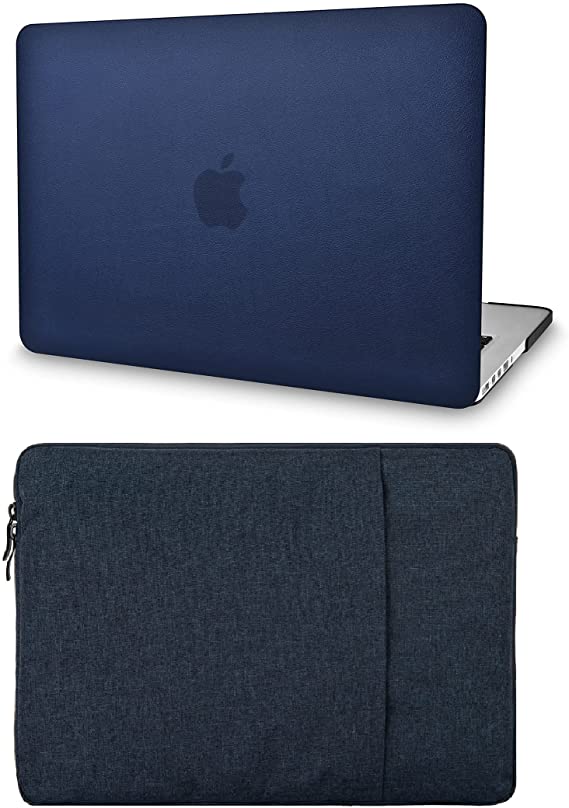 KECC Leather Case Compatible with MacBook Air 13" with Sleeve Italian Leather Case A1466/A1369 2 in 1 Bundle (Dark Blue Leather)