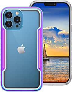 Compatible with iPhone 13 Pro Max 6.7’’ Case 2021,Edge Shockproof Military Grade Protection,Durable Aluminum Frame,Flexible TPU Bumper Drop Protection,Crystal Clear PC Back Case,Iridescent