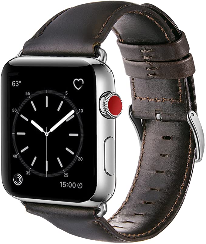 OUHENG Compatible with Apple Watch Band 42mm 44mm, Genuine Leather Band Replacement Compatible with Apple Watch Series 6 5 4 3 2 1 SE 42mm 44mm