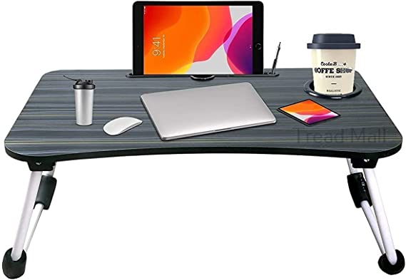 Tread Mall Foldable Laptop Table - Laptop Bed Table - Lap Table - Portable Mini Table - Bed Folding Desk - Smartphone Tablet Lap Tray - Notebook Mini Table - Breakfast Tray w Foldable Legs (Black)