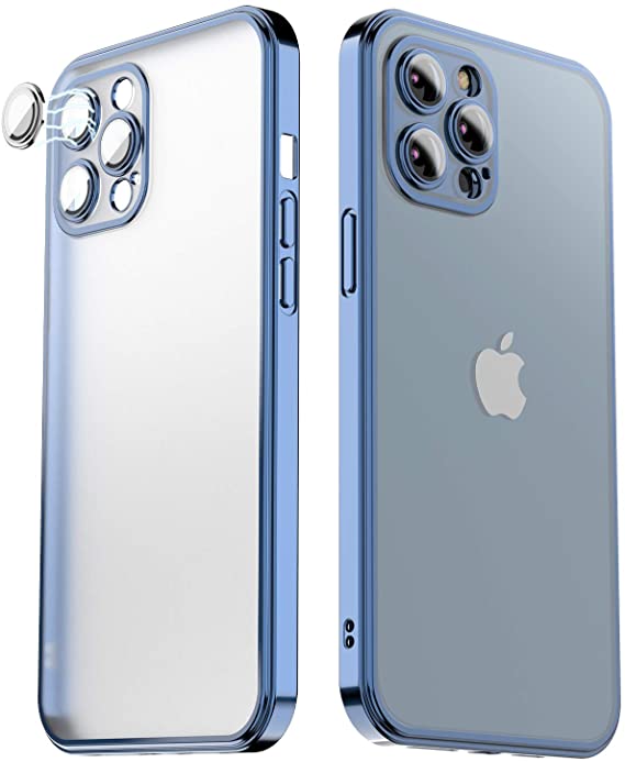 HYAIZLZ Designed for iPhone 12 Pro Max Case Blue with Camera Protection,[Support Wireless Charging] Slim Thin Silicone Shockproof Protective Phone Case Cover for Women/Men,Electroplated Frame