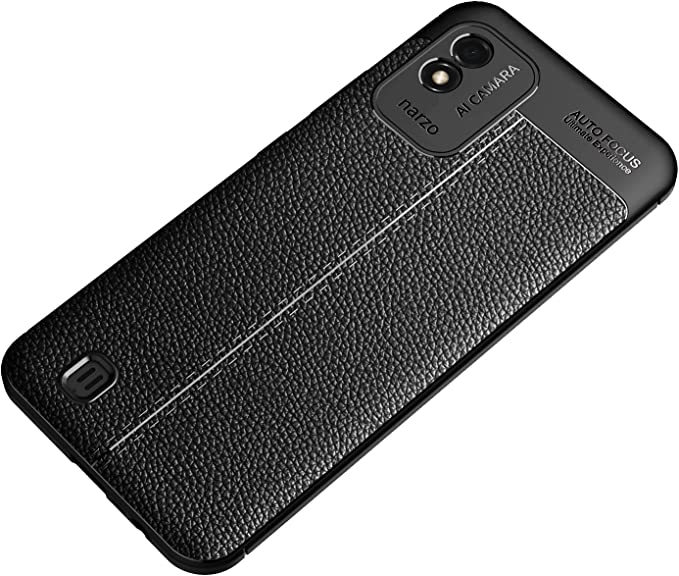 For Realme Narzo 50i 4G, Original Leather Pattern Back Case Cover Carbon Fiber Litchi Shockproof From CompuMisr - Black