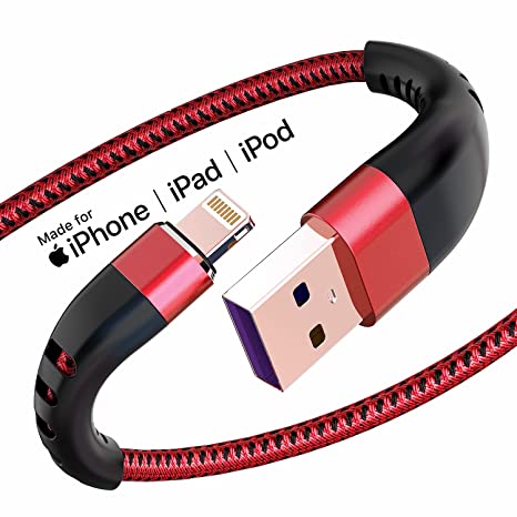 Apple MFi Certified 3 Pack iPhone Charger 6ft, Essri Long Lightning Cable Strong Nylon Braided Charging Cable 6 Foot, Fast iPhone USB Cord for Apple iPhone11/ X/XS/XR/8/7/6/5S/SE/iPad Mini Air（Red）