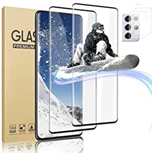 [2+2 Pack] Galaxy S21 Ultra 6.8 Inch Screen Protector + Lens Protector，9H Hardness/No Bubble/Ultra-Clear/Ultrasonic Fingerprint Sensor Tempered Glass Screen Protector for Samsung Galaxy S21 Ultra 5G