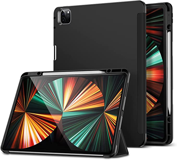 ESR Case for iPad Pro 12.9 Inch 2021 with Pencil Holder (5th Generation, 5G), Pencil 2 Holder, Auto Sleep and Wake, Flexible Back Cover, Viewing and Writing Stand, Rebound Series, Black