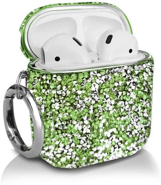 Bling Crystal Diamonds For Girls Women, Shiny Stones Hard Case Cover For Airpods 1 & 2 - Green