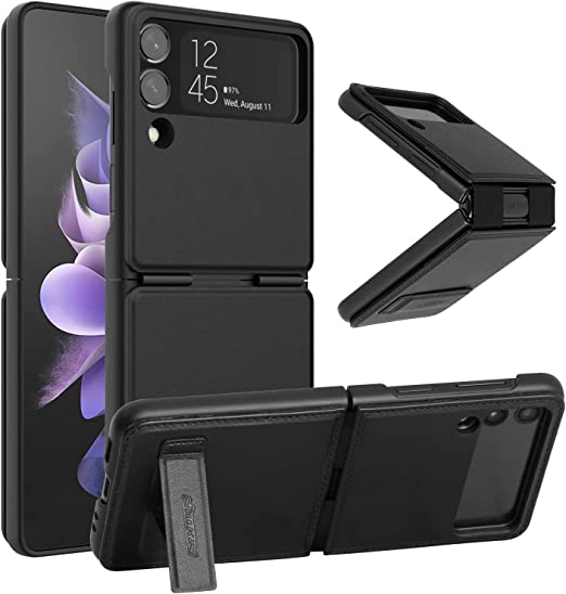 Nillkin Galaxy Z Flip 3 5G Case with Kickstand, Slim Fit PU Leather Protective Phone Case for Samsung Galaxy Z Flip 3, Black