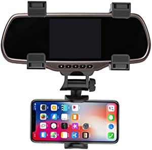 YiLu Car Rearview Mirror Phone Holder- Car Phone Mount- Phone Bracket, Phone Stand with 270° Swivel and Adjustable Clips, Universal Smartphone Cradle, Black