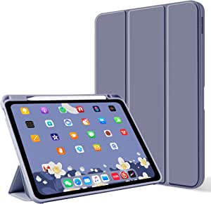 Aoub Case for iPad Pro 12.9 5th Generation, Auto Sleep/Wake Slim Lightweight Trifold Stand Smart Cover, Soft Silicone Back Case with Pencil Holder for iPad Pro 2021 12.9 inch, Purple