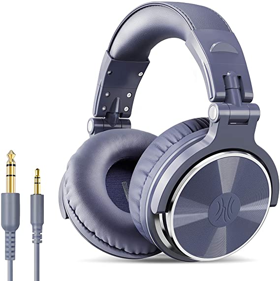 OneOdio Over Ear Headphone Studio Wired Bass Headsets with 50mm Driver, Foldable Lightweight Headphones with Shareport and Mic for DJ Recording Monitoring Mixing Podcast Guitar PC TV (Blue Fog)
