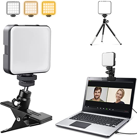 Hagibis Video Conference Lighting Kit with Clamp and Tripod,Webcam Lighting Clip on Computer Laptop Monitor,Built-in 2000mAh Rechargable Battery for Video Conferencing/Zoom Lighting/Remote Working