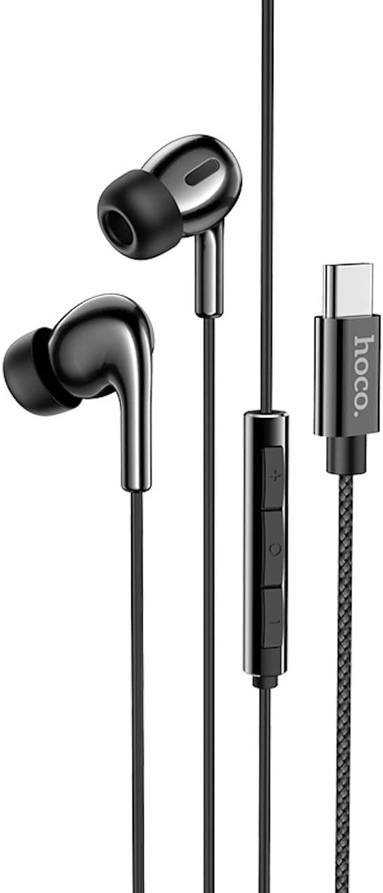 Hoco M91 - Shelly Wired Type-C Earphones With Microphone (Length: 1.2m, Plug: Type-C), Compatible with Hawei, Xiaomi, OnePlus - Ceramic Black