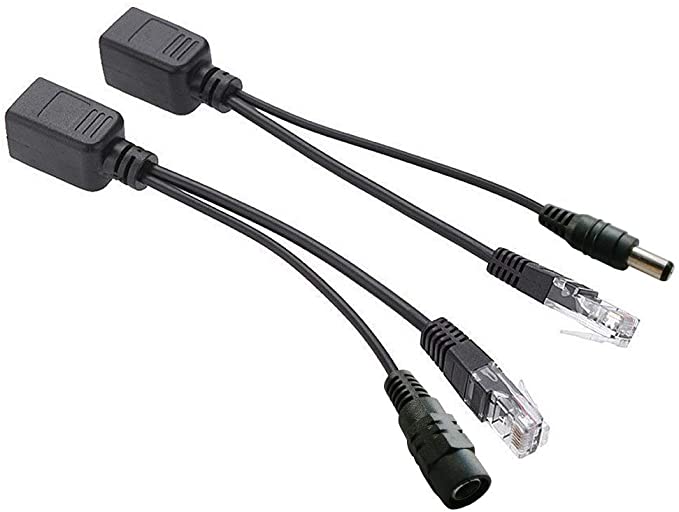 Passive PoE Injector and PoE Splitter Kit with 5.5x2.1 mm DC Power Adaptor Connector for Network Digital Signal（1 Pair-Black）