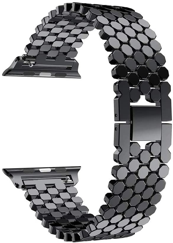 NNHF Compatible with Apple Watch Band 38mm 40mm 42mm 44mm, Fish-Scale Pattern Stainless Steel Honeycomb Jewelry Buckle Replacement Strap Compatible with Iwatch Series 5 4 3 2 1