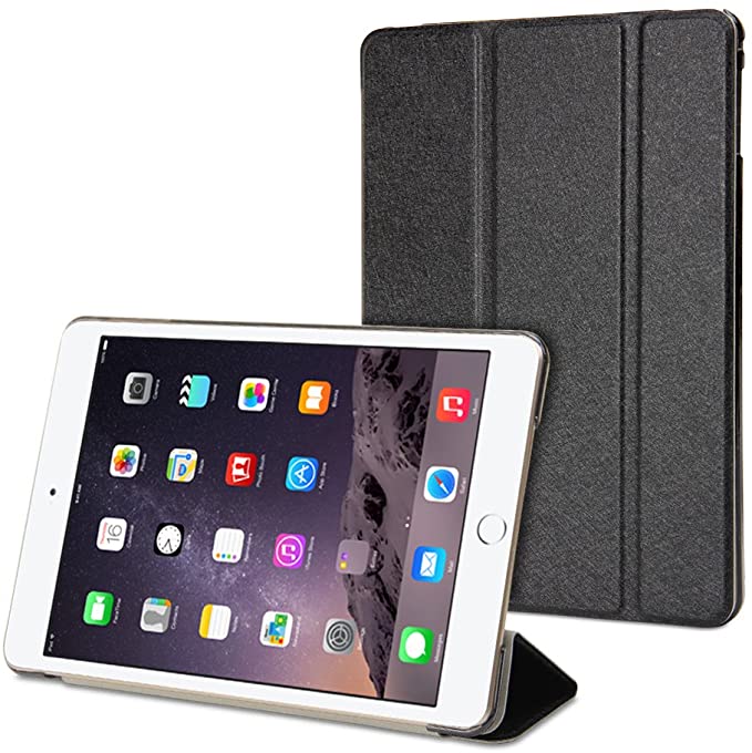 GMYLE iPad Mini 4 Case, Flip Cover Silk for iPad Mini 4 - Black Silk Slim Magnetic Three-fold Auto Wake and Sleep Smart Cover Case