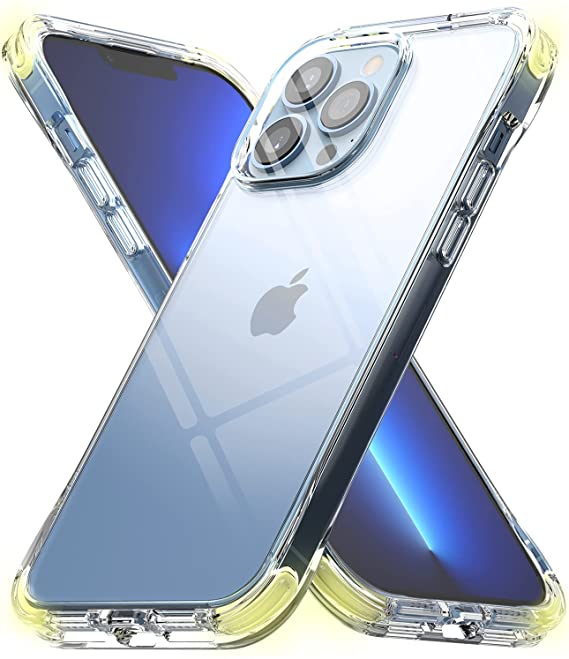 Ringke Fusion Plus with DIY Soft Bumper Compatible with iPhone 13 Pro Max, Clear Shockproof Flexible TPU Silicone Bumper Hard Back Cover - White & Lime Glow