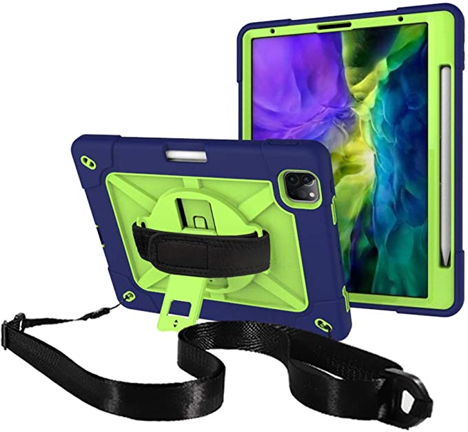 Kowauri for iPad Pro 11 Case 2020,Heavy Duty Rugged Drop Proof Shockproof Case with Stand Pencil Holder Hand Strap Shoulder Strap for iPad Pro 11 Inch 2020 2nd Gen - Navy Green