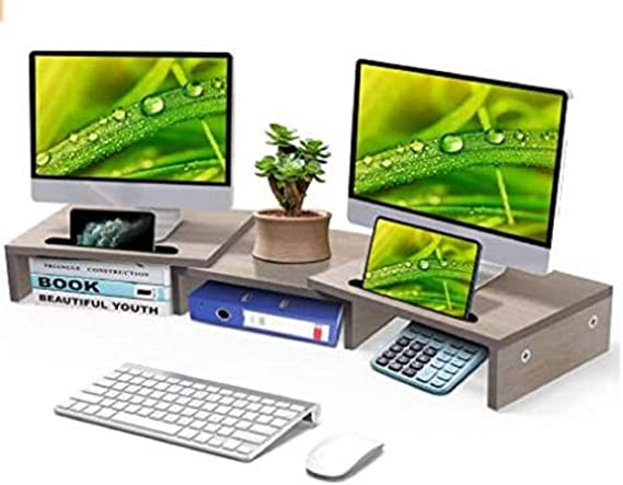 Monitor Stand Riser, Wood Monitor Riser Stand, Desktop Ergonomic Monitor Stand Riser for Computer, Notebook, Printer Holder (Brown-3)
