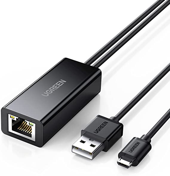 UGREEN Ethernet Adapter for Fire TV Stick (2nd GEN), All-New Fire TV (2017), Chromecast Ultra / 2/1 / Audio, Google Home Mini, Micro USB to RJ45 Ethernet Adapter with USB Power Supply Cable (3.3ft)