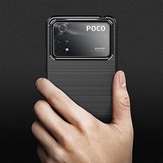 جراب لهاتف شاومى Poco X4 Pro 5G ، جراب خلفي أصلي مقاوم للصدمات من ألياف الكربون - جراب عالي الجودة من GrabMobily - مقاوم للانزلاق - أسود