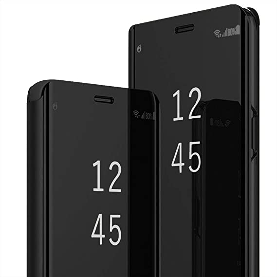 Compatible with Samsung Galaxy S8 Plus Slim Purse Bag,Multi-Function Removable Magnetic Clamshell Translucent Clear Mirror Sleep Stand Protection S8+ S-View flip Cover(Black,Galaxy S8 Plus)
