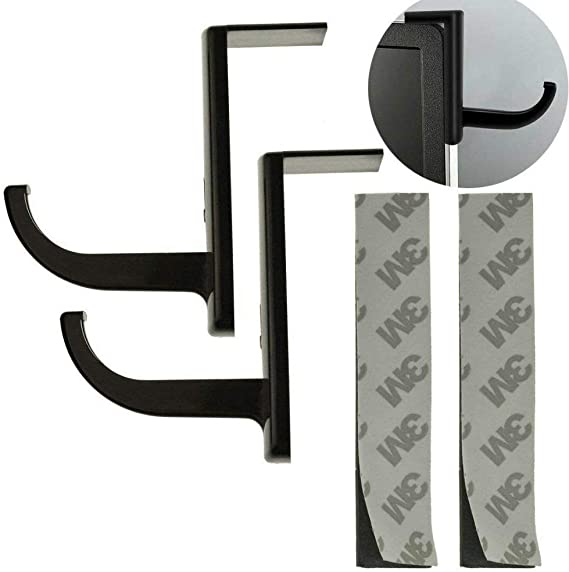 Akak Store 2 Pcs Black Headphone Headset Hanger Monitor Stand Holder Headset Stick-on Hook for Home and Office