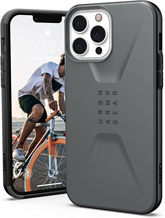 URBAN ARMOR GEAR UAG Designed for iPhone 13 Pro Max Case [6.7-inch Screen] Sleek Ultra-Thin Shock-Absorbent Civilian Protective Cover, Silver