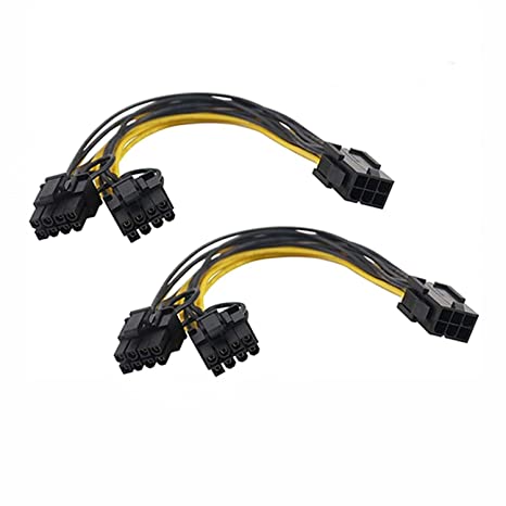 PCI-E 6 Pin to Dual 8(6+2) Pin Splitter Power Cable, 6 Pin Female to 2X 8(6+2) Pin Male GPU Adapter Connector Extender Cable for Graphics Video Card, Mining Rig - 18AWG 8inch (2 Pack)