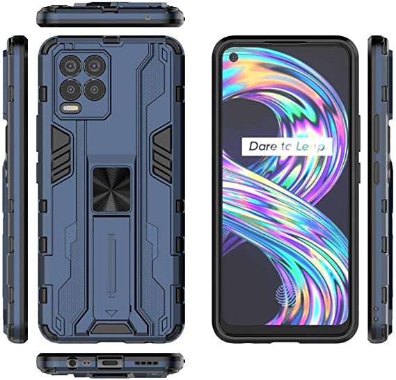Compatible Case For Realme 8 4G, Supersonic Pattern Anti-Slip, Shock Absorption, Embedded Kickstand Cover For Realme 8 4G - Blue