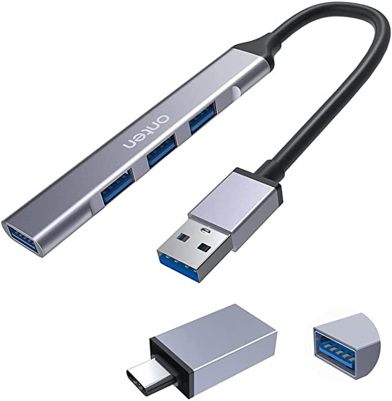 USB Hub, ONTEN USB to USB C Adapter Multiport, USB Hub, USB-C to USB Hub 3.0, USB Hub 2.0 4 Ports, for MacBook Pro 2020/2019, iMac 2021, USB Splitter Aluminum Alloy, Color Gray