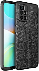 جراب لهاتف شاومى Redmi 10 ، - جراب عالي الجودة من GrabMobily - غطاء مقاوم للصدمات بنمط جلدي متين رفيع للغاية من ألياف الكربون المصقولة - مقاوم للانزلاق - غطاء أصلي جديد - أسود